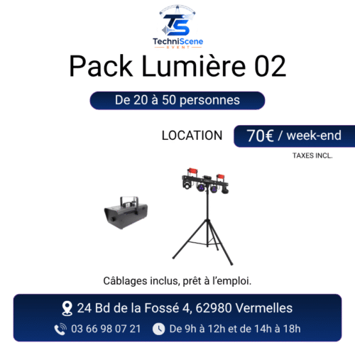 Pack lumière à louer pour 20 à 50 personnes - party bar avec effets laser et LED sur pied et machine à fumée - XXL Live