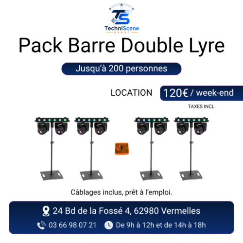 Pack barre double lyre à louer jusqu'à 200 personnes - 4 barres double lyre motorisées sur pieds Gravity pilotées Sunlite - XXL Live