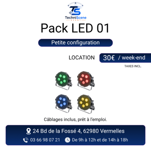 Pack LED 01 à louer petite configuration - 4 projecteurs PAR LED RGB - XXL Live