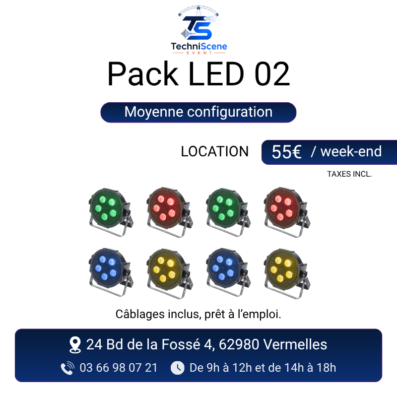 Pack LED 02 à louer moyenne configuration - 8 projecteurs PAR LED RGB - XXL Live