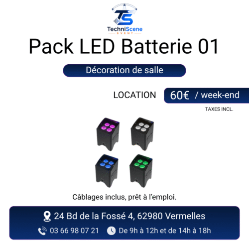 Pack LED batterie à louer décoration de salle - 4 projecteurs PAR LED sans fil sur batterie RGB - XXL Live