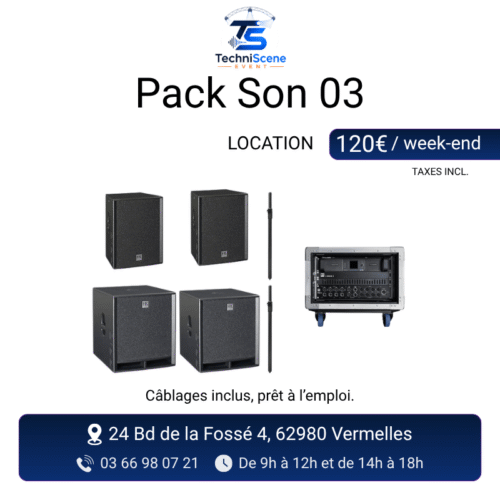 Pack son passif à louer - 2 enceintes HK Audio sur pieds perche, 2 caissons de basse HK Audio et rack d'amplification flight case - XXL Live