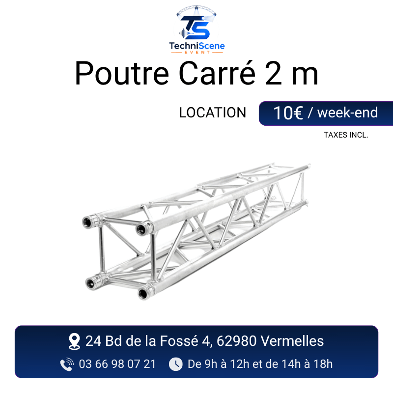 Location poutre truss carrée aluminium 2 m - élément de structure modulable pour grill et portique d'éclairage - XXL Live