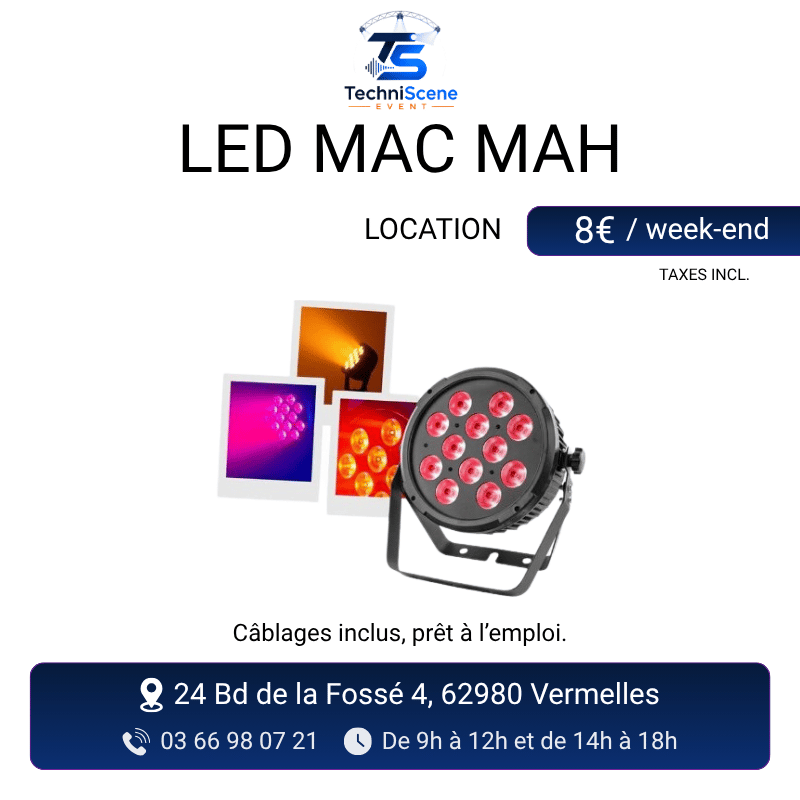 Location projecteur PAR LED Mac Mah 12 LEDs RGBW - éclairage scénique unitaire pour événements - XXL Live
