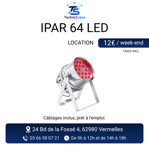 Location projecteur PAR 64 LED argenté 18 LEDs RGB - éclairage scénique puissant pour événements - XXL Live