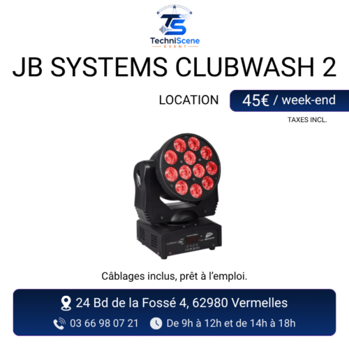 Location lyre wash motorisée JB Systems Clubwash 2 - 12 LEDs RGBW tête mobile pour éclairage scénique - XXL Live