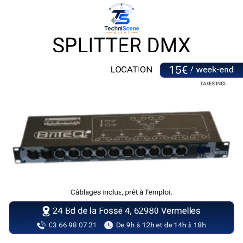 Location splitter DMX BriteQ 8 sorties rack - distributeur de signal DMX pour installation lumineuse scénique - XXL Live