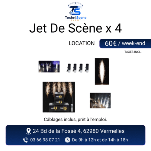 Location lot de 4 jets de scène fontaines à étincelles froides - effet pyrotechnique indoor pour mariages et événements - XXL Live